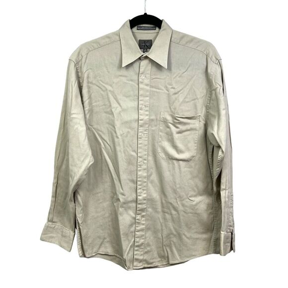 Calvin Klein Mens Button Up Shirt Long Sleeve Pen Pocket Beige Size 32-33‎ 15 - Picture 1 of 5